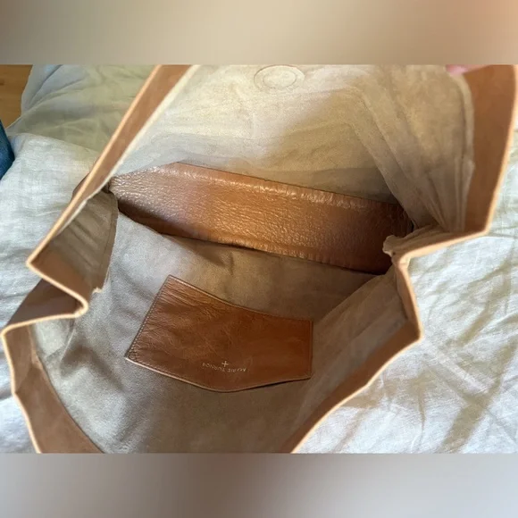 Marie Turner  Tan Leather Paper Bag Lunch Clutch Bag - Picture 8 of 11